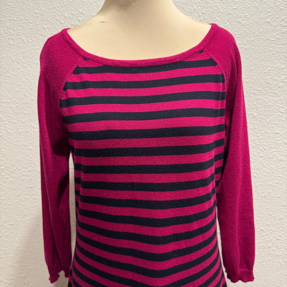 Allison Brittney Womens XL Pink Black Striped Raglan Sleeve Knit Sweater Dress